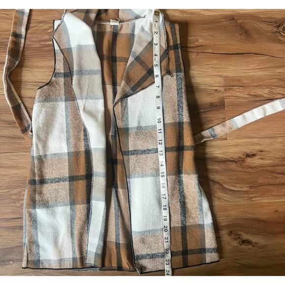 Cream Black Tan 2 Plaid Vest Tunic With Belt Size Small - Picture 8 of 8